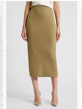 Open Edit, Luxe Sculpt Sweater Maxi Skirt, Olive Green, Medium